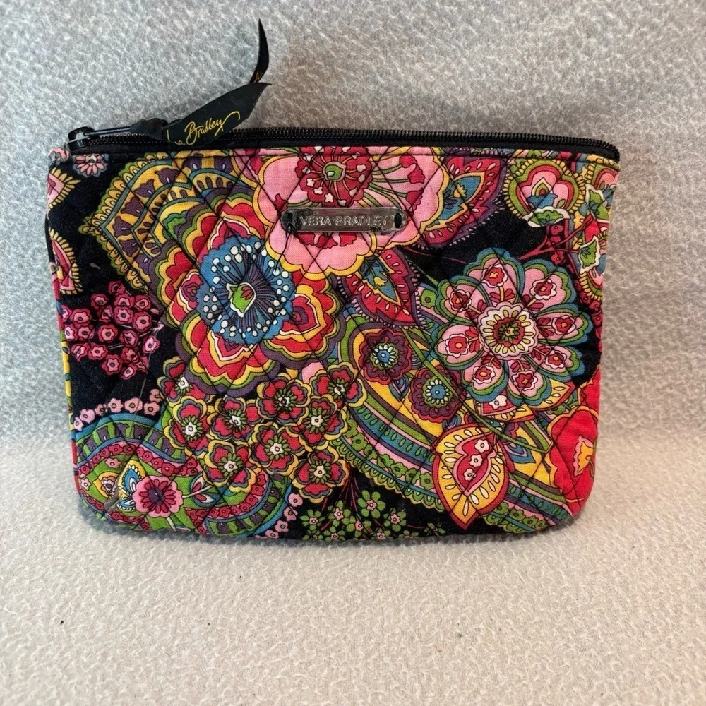 Vera Bradley Colorful Quilted Floral Cosmetic Make-up Accessory Bag Lined